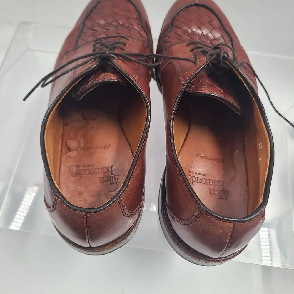 Allen Edmonds Hersey Mens 10 D Oxfords Chili Weave Leather Split Toe Derby Shoes